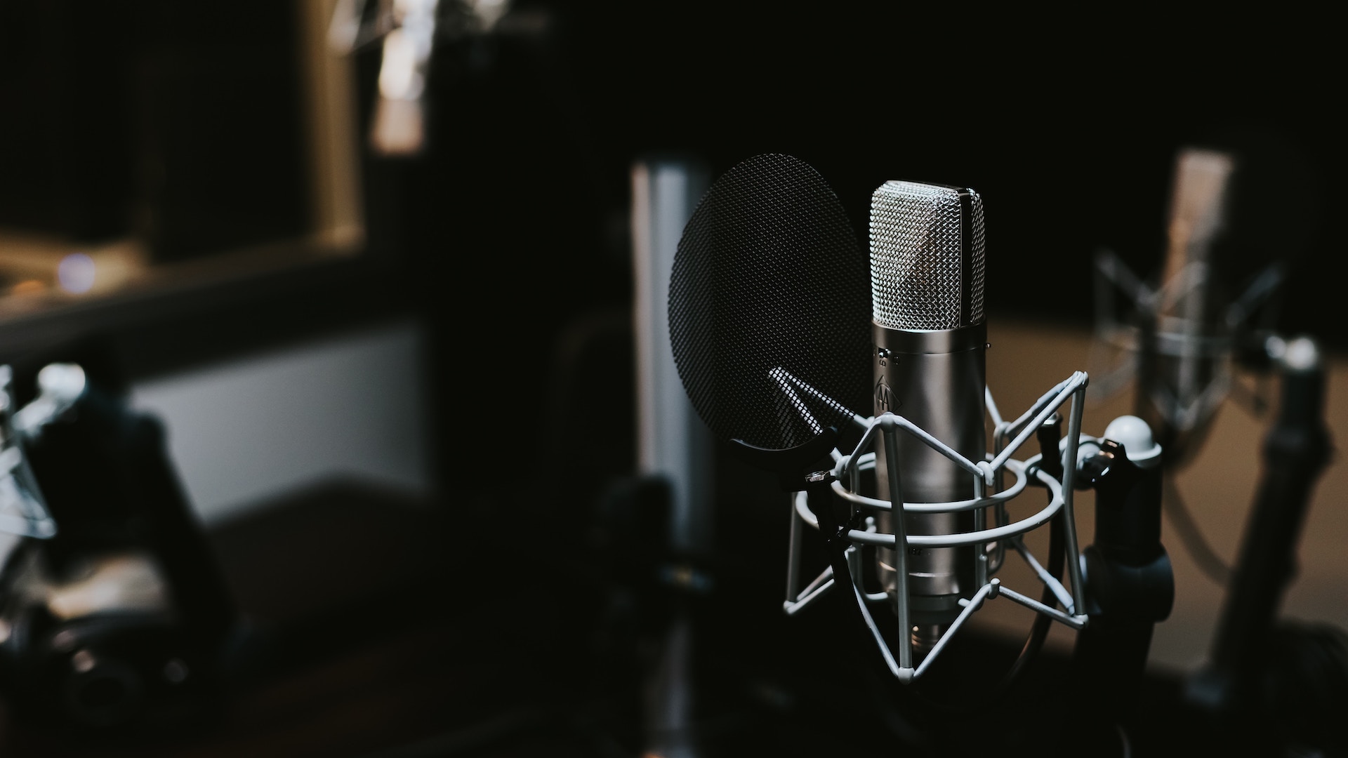 A microphone in a recording studio.